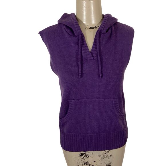 Mountain Lake Women Sz S Purple Knit Hooded Sleeveless Sweater Kangaroo Pocket - Picture 2 of 6